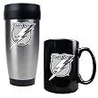 Tampa Bay Lightning Stainless Steel Travel Tumbler & Black Ceramic Mug Set - Primary Logo NHL Hockey