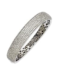 Sterling Silver Rhodium Plated with CZ Hinged Bangle