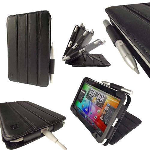 iGadgitz Black 'Guardian' Genuine Leather Case Cover for HTC Flyer / Evo View 4G 7
