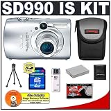 Canon PowerShot SD990 IS 14.7MP Digital Camera with 3.7x Image Stabilized Zoom (Silver) + NB-5L Battery + 4GB Card + Cameta Bonus Accessory Kit