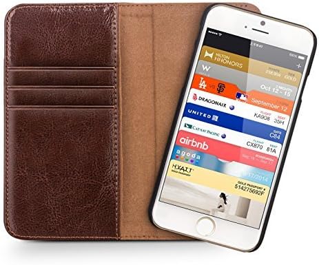 QNox Bradford Apple iPhone 6 Leather Wallet Flip Book Protective Case Pouch Espresso Brown - 100% Genuine Natural Leather with Removable Magnetic Case , Credit Card ID Slots