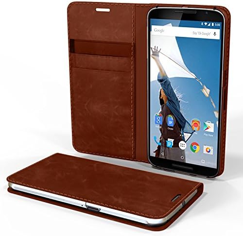 Nexus 6 Case, Cellto [GLux] PU Prime Leather Wallet Case Cover for Google Nexus 6 - Brown