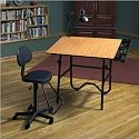 Creative Art Center- Four Piece Set with Wood Finish Table and Black Base