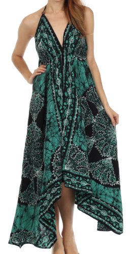 Sakkas Women's Batik Medallion Handkerchief Hem Adjustable Dress