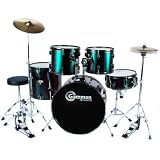 New Metallic Green Drum Set Full Size 5-Piece Kit with Cymbals Stands Throne and Sticks