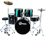 New Metallic Green Drum Set Full Size 5-Piece Kit with Cymbals Stands Throne and Sticks