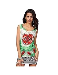 Sexy Sleeveless Tank Summer General Print Feathers Short Polyester  Dress