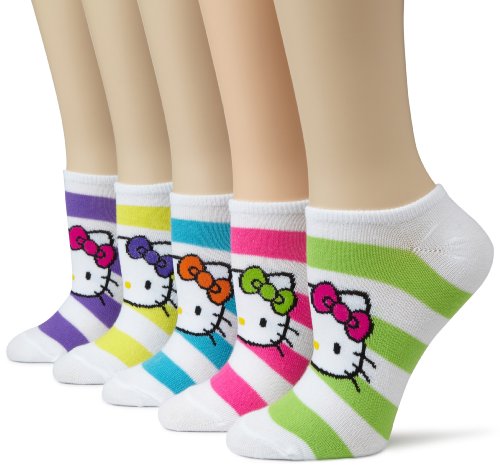Hello Kitty Womens Five Pair Pack Wide Stripe No Show Socks