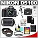 Nikon D5100 Digital SLR Camera & 18-55mm G VR DX AF-S Zoom Lens with 55-200mm VR Lens + 32GB Card + .45x Wide Angle & 2.5x Telephoto Lenses + Remote + (2) Filters + Tripod + Accessory Kit