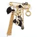 Gold Plated Tassel, Bow, Horseshoe And Black Leaf Safety Pin Brooch