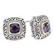925 Silver & Amethyst Square Scroll Earrings with 18k Gold Accents