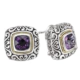925 Silver & Amethyst Square Scroll Earrings with 18k Gold Accents