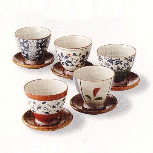 有田焼　湯呑の5個セット　染錦いろどり　茶托付煎茶揃