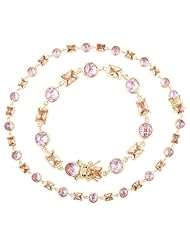 CleverSilvers Geometric CZ Champagne And Pink Necklace And Bracelet Set