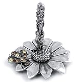 Pewter Flower Ring Holder with Austrian Crystal Bee Accent