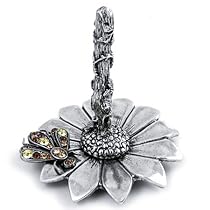 Pewter Flower Ring Holder with Austrian Crystal Bee Accent Pewter Flower Ring Holder with Austrian Crystal Bee Accent