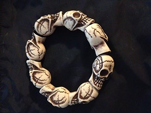 Tibetan Prayer Chanter Skull Shape Mala Bead Stone Bracelet, Elastic, Unisex (White)