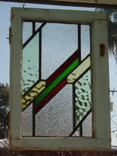 Art Deco Multicolor Parallelograms in Motion Antique Stained Glass