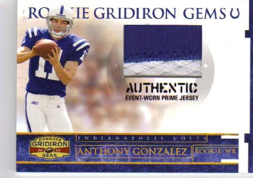 2007 Donruss Gridiron Gear Rookie Jerseys Prime 208 Anthony Gonzalez - Indianapolis Colts (Piece of Authentic Jersey - Serial #'d to 50 - Football Cards)