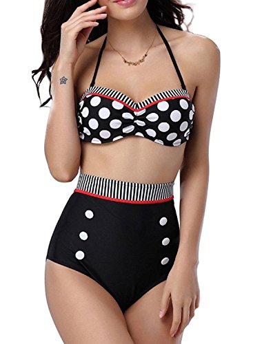 Zxzy Women's Vintage Polka Dot High Waist Bikini Swimsuit