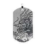 Inox Jewelry Men's Dog tag Pendant with a dragon portrayed in black plating.
