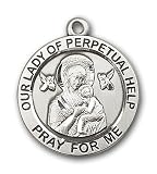 Sterling Silver Our Lady of Perpetual Help Pendant with Stainless Silver Heavy Curb Chain 24 inch