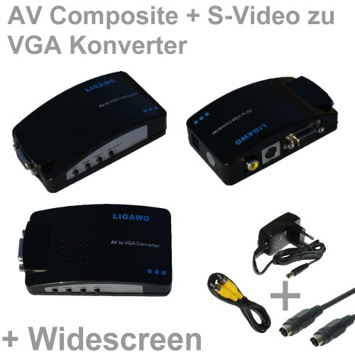AV Composite Cinch + S-Video/ SVHS zu VGA | Video Adapter Konverter Wandler Pc TV - WIDESCREEN Unterstützung