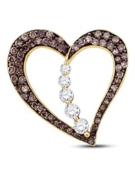 10K Yellow Gold Round Brilliant Cut Channel Set Chocolate Brown and White Diamond Heart Pendant - (1/2 cttw.)
