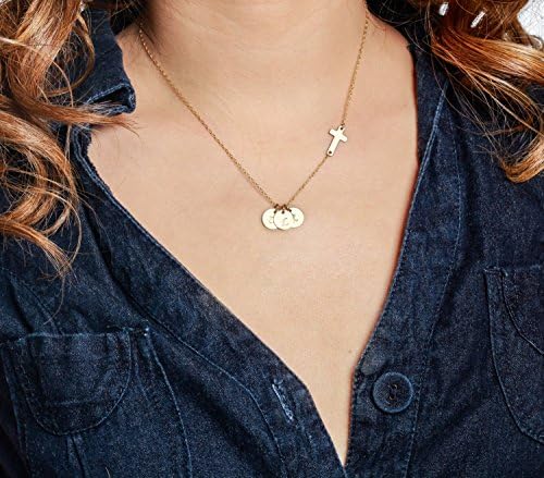 Sideways Cross Initial Necklace - Silver Rose Gold Cross, Personalized Two Three Four Monogram Charm Necklace - Religious Jewelry