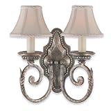 Royce Mediterranean Two-Light Wall Bracket Olde English Silver with Beige Fabric Shades # RW2149/2OES
