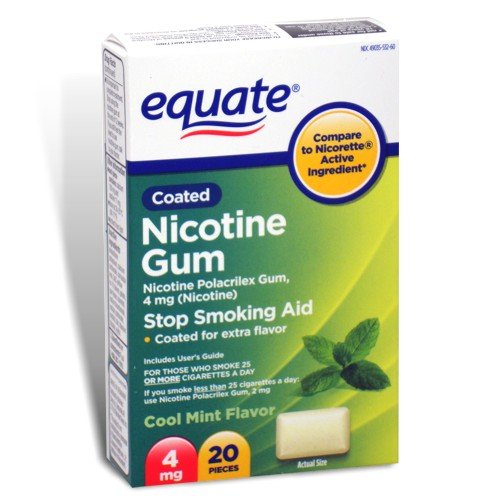 Equate - Nicotine Polacrilex Gum 4 mg, Coated, Cool Mint Flavor, 20 Pieces