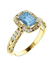 18K Yellow Gold 7.00x5.00mm Emerald Cut Sky Blue Topaz and Diamond Ring -- LIFETIME WARRANTY