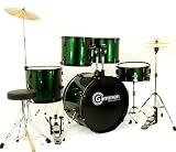 New Metallic Green Drum Set Full Size 5-Piece Kit with Cymbals Stands Throne and Sticks