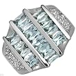 Ring With 2.10ctw Precious Stones - Genuine Diamonds and Aquamarines Well Made in 14K White Gold. Total item weight 8.5g - Certificate Available.
