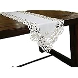 Xia Home Fashions Daisy Lace Embroidered Cutwork Spring Table Runner, 15-Inch by 54-Inch