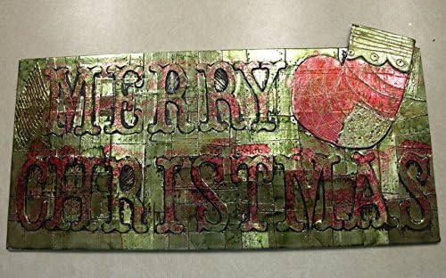 Christmas Decoration, Distressed Metal Mixed Media Sign- Christmas wall art- decor- MERRY CHRISTMAS Stocking