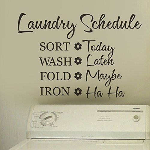MairGwallLaundry Schedule - Sort Wash Fold Iron Ha Ha - Laundry Room Vinyl Wall Decal Wall Lettering (Black, Medium)
