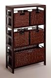 Winsome Wood Leo Wood 4 Tier Shelf with 5 Rattan Baskets - 1 large; 4 small in Espresso Finish