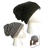 Black Reversible Angora Blend Slouch Beanie Hat