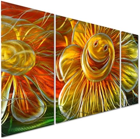 Happy Flower Blossoms - Yellow Floral Metal Wall Art Decor