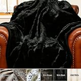 MINK FAUX FUR THERMAL THROW BLANKET-BLACK MINK FAUX FUR THERMAL THROW BLANKET-BLACK