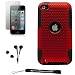 Metallic Armor with Aero Breathe Design / Rubberized Silicone Gel Skin with Hard Shell Cover Case for New Apple iPod Touch 4 (4th Generation 8GB 16GB 32GB) + Includes Anti Glare Screen Protector Guard + Includes High Quality HD Noise Filter Earphones