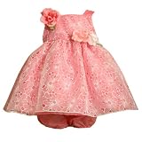 Size-3/6M BNJ-7340R 2-Piece CORAL-PINK EYELET EMBROIDERED SHEER ORGANZA OVERLAY Special Occasion Flower Girl Easter Party Dress,R07340 Bonnie Jean Baby/NEWBORN 3M-9M