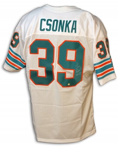 Larry Csonka Autographed/Hand Signed Custom White Jersey with HOF 87 Inscription