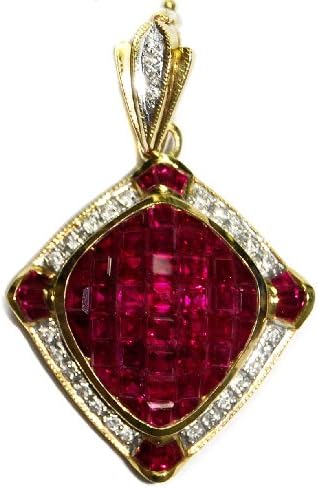 18K Yellow Gold Genuine Diamond Gemstone Ruby Pendant [P0071]