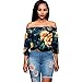 Sunward(TM) Women Sexy Strapless Off Shoulder Sleeve Embroidered Blouse (Large, Blue)