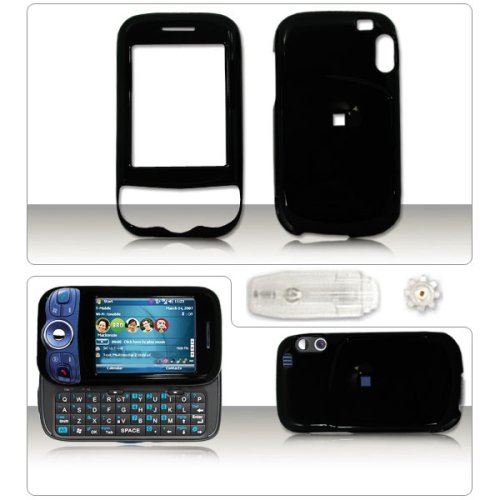 PCMICROSTORE Brand HTC Wing Herald P4350 PDA Smartphone Premium Solid Black Snap-On Crystal Case Cover with Removable Belt Clip