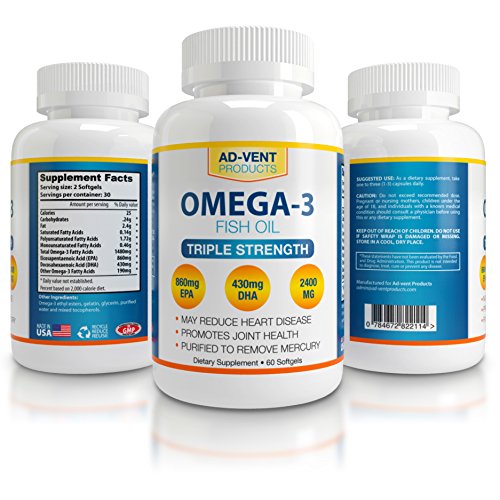 omega 3 joint support- triple strength fish oil supplement - naturally purified fish oil - distilled fish oil supplements