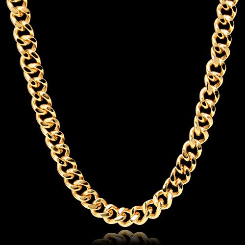 Men\'s 18K Gold Plated Stainless Steel Curb Link Necklace Chain