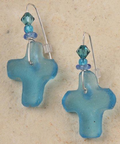 Recycled Ghana Glass Cross Earrings